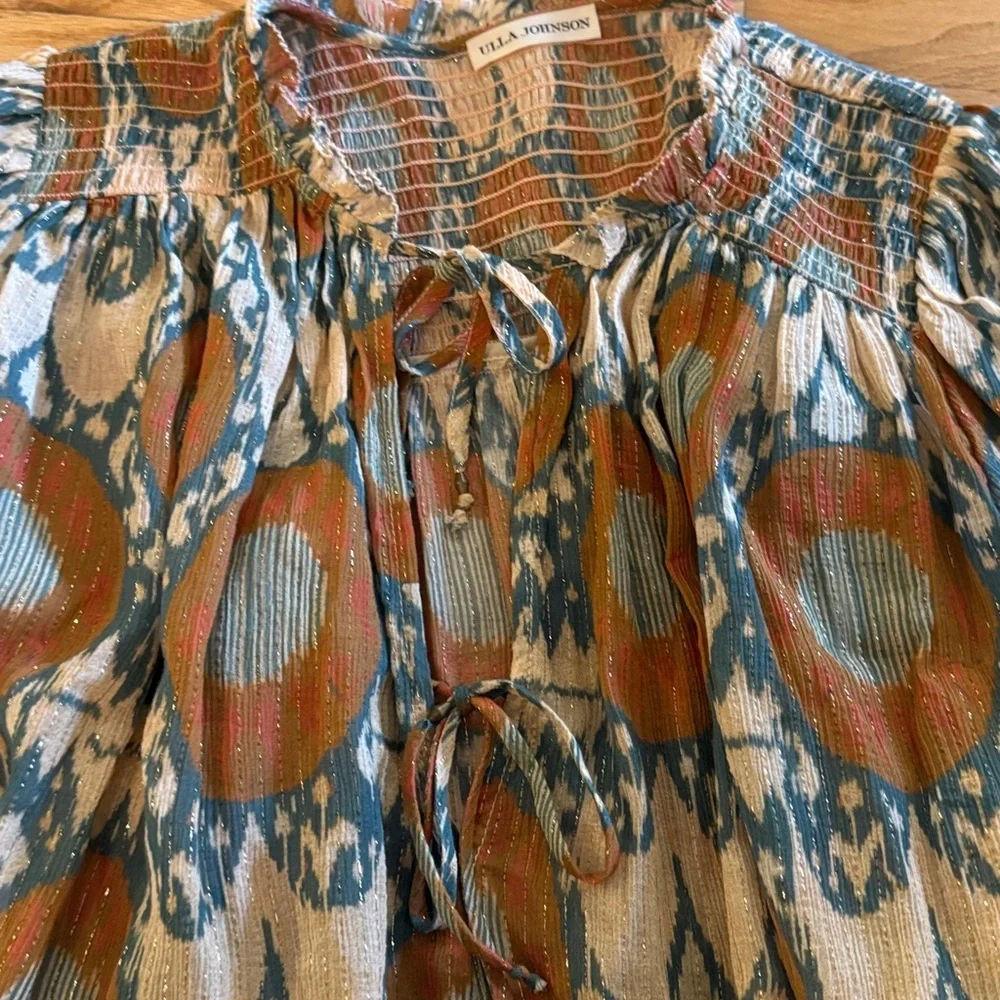 Ulla Johnson sz 12 Anita Blouse Nimbus Orange and Cream Patterned Blouse - Picture 8 of 8